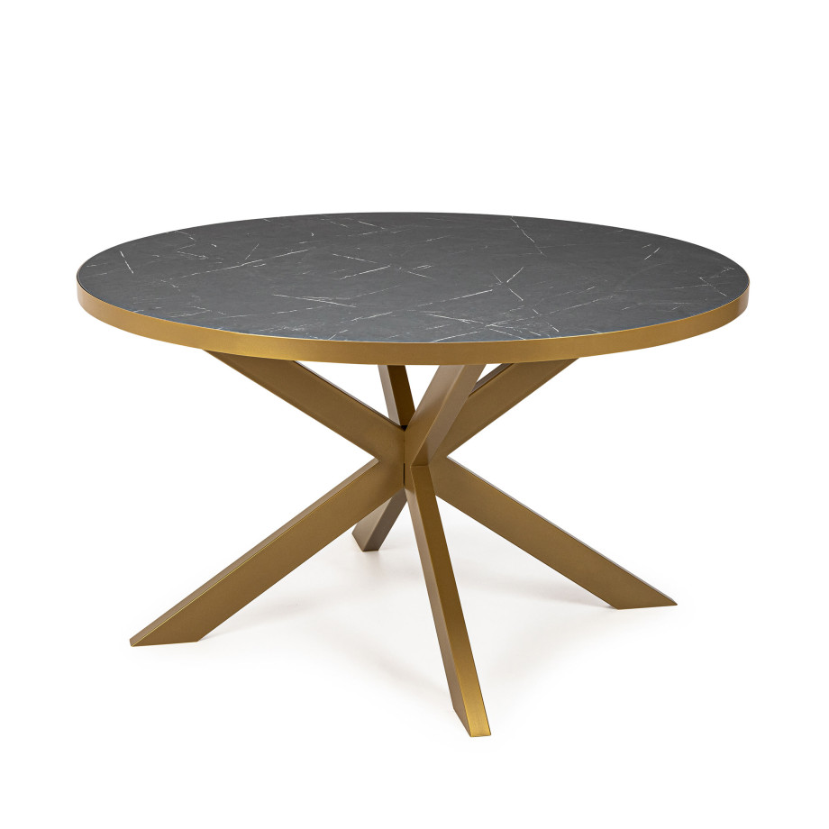 Stalux Ronde Eettafel 'Daan' 148cm, kleur goud / zwart marmer afbeelding 