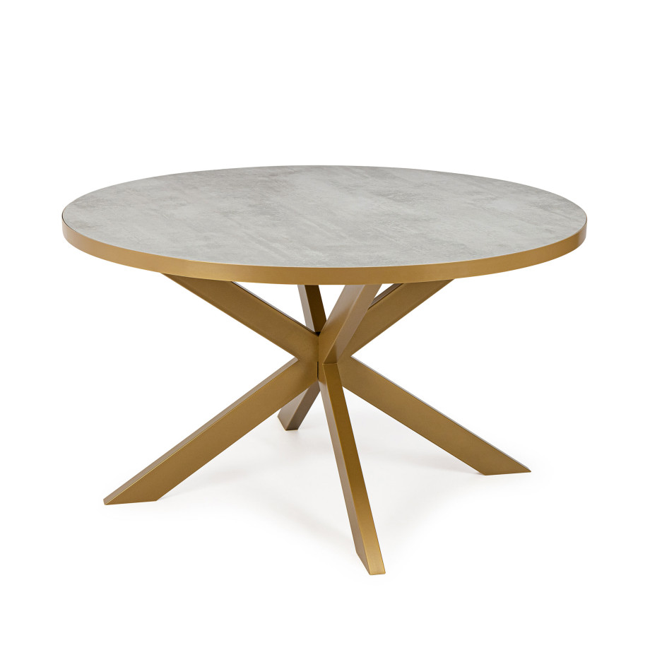 Stalux Ronde Eettafel 'Daan' 148cm, kleur goud / beton afbeelding 