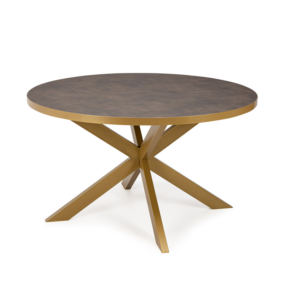 Stalux Ronde Eettafel 'Daan' 120cm, kleur goud / lederlook bruin afbeelding 