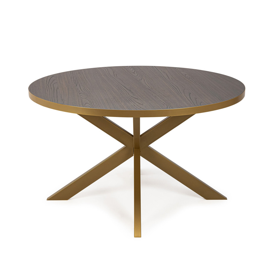 Stalux Ronde eettafel 'Daan' 120cm, kleur goud / bruin hout afbeelding 