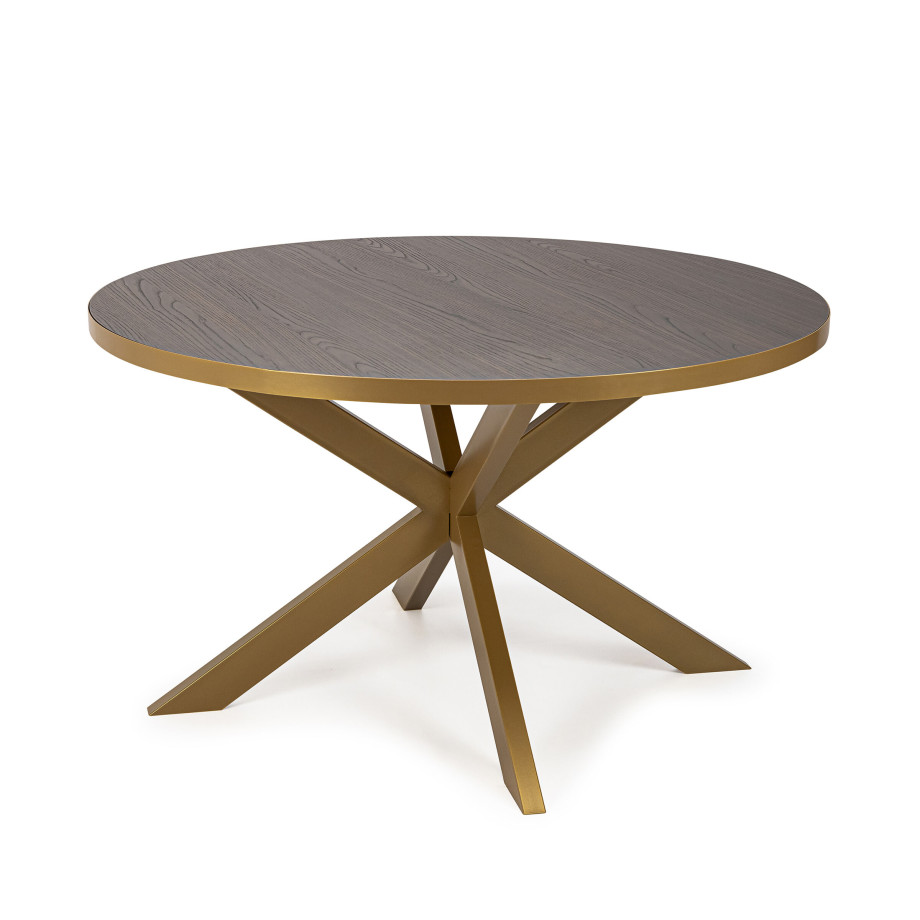 Stalux Ronde eettafel 'Daan' 135cm, kleur goud / bruin hout afbeelding 