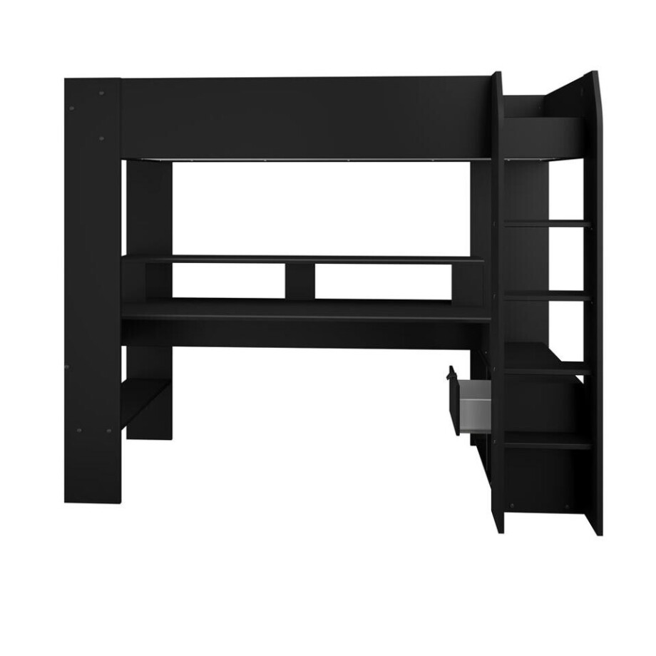 Leen Bakker - Hoogslaper Justin Met LED - 90x200 Cm - Spaanplaat - Zwart afbeelding 1