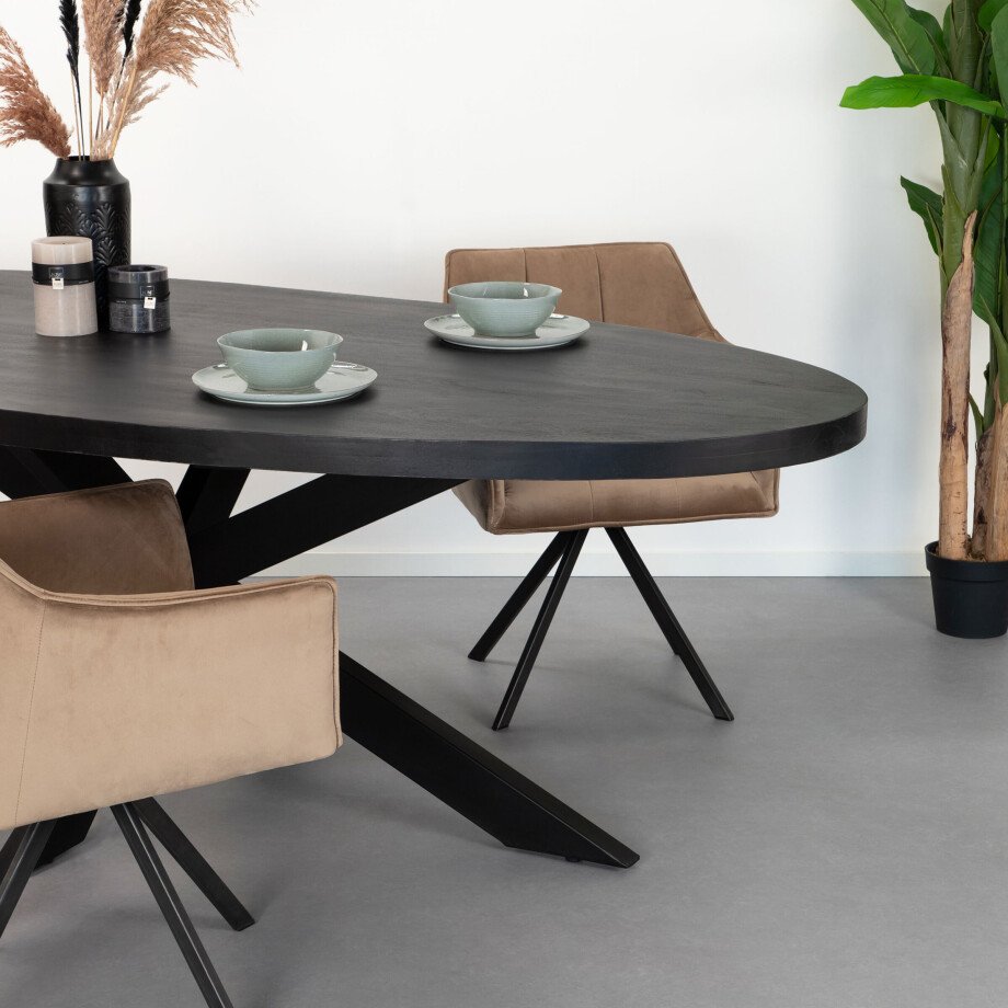 LivingFurn Ovale Eettafel 'Kala Spider' Mangohout en staal, 210 x 100cm, kleur zwart LivingFurn Ovale Eettafel 'Kala Spider' Mangohout en staal, 210 x 100cm, kleur zwart afbeelding 1