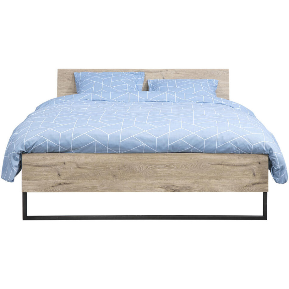 Leen Bakker - Bed Dex - Eikenkleur - 140x200 Cm - Metaal/Spaanplaat - Bruin#Beige afbeelding 1