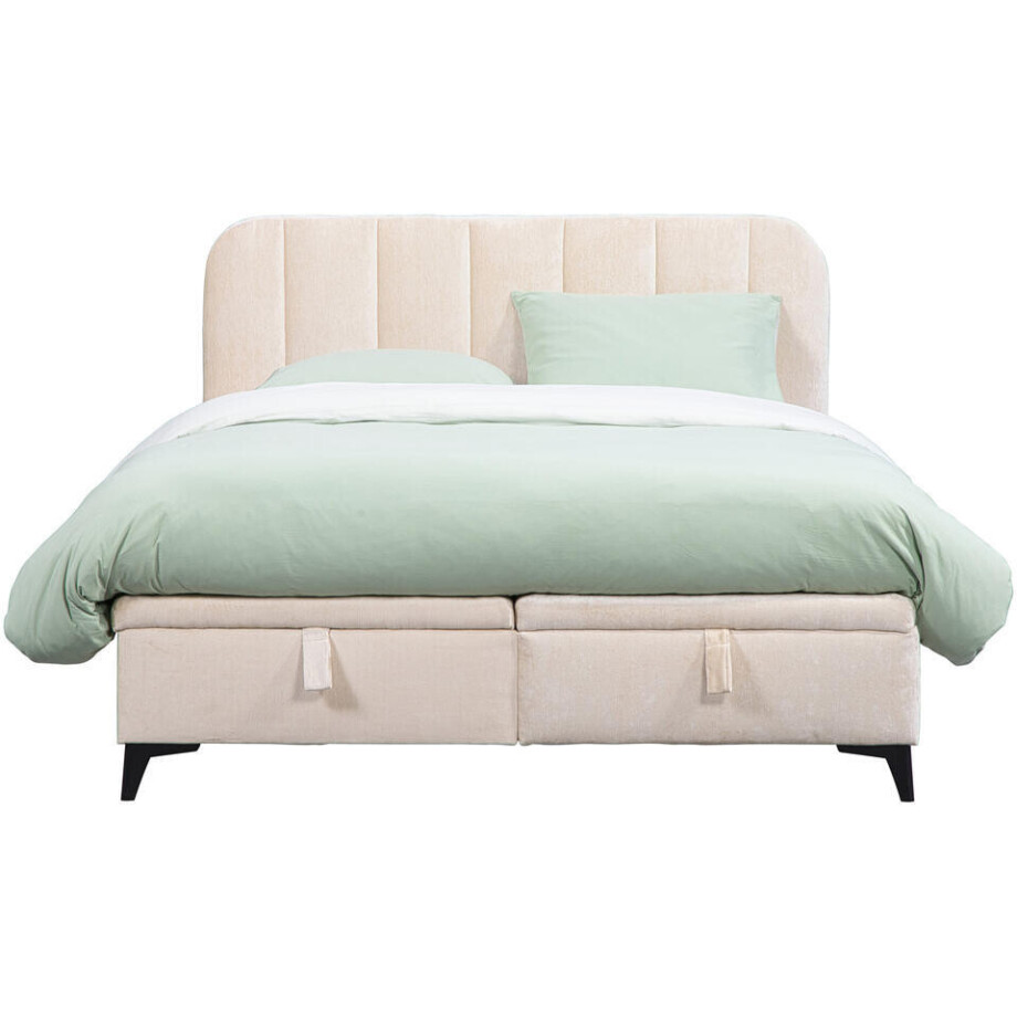Leen Bakker - Bed Lizz Met Opbergruimte - Ecru - 160x200 Cm - Stof - Beige afbeelding 1