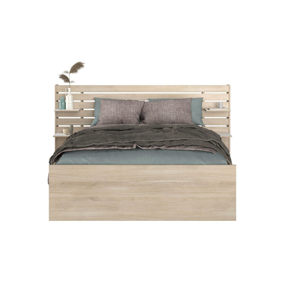Leen Bakker - Bed Evi - Eikenkleur - 140x200 Cm - Spaanplaat - Beige Leen Bakker - Bed Evi - Eikenkleur - 140x200 Cm - Spaanplaat - Beige afbeelding 1