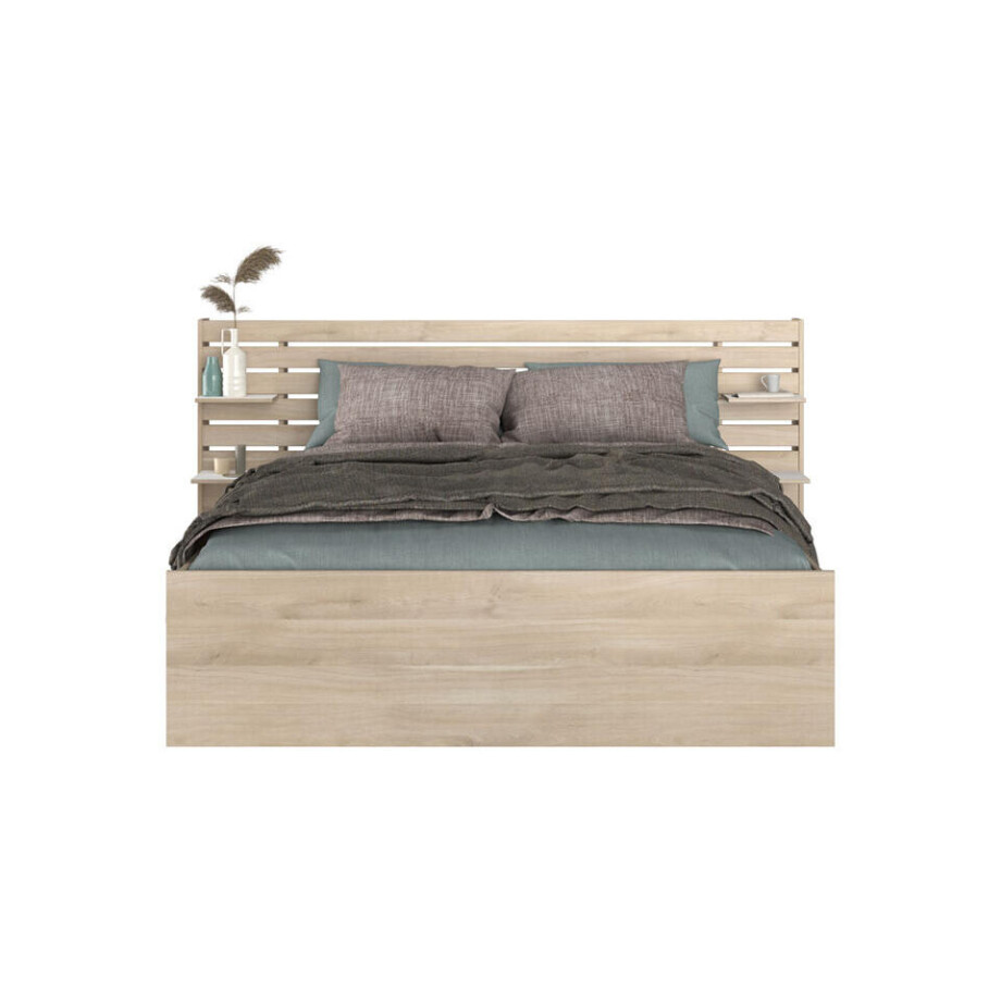 Leen Bakker - Bed Evi - Eikenkleur - 160x200 Cm - Spaanplaat - Beige afbeelding 1