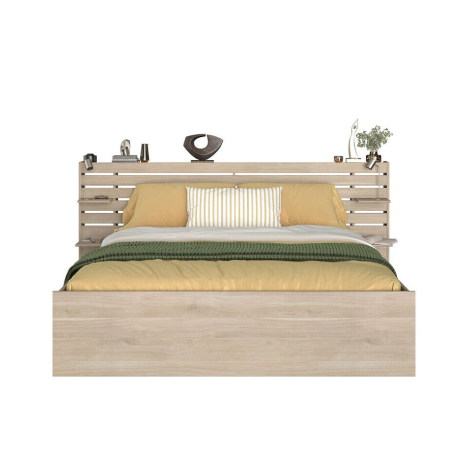 Leen Bakker - Bed Evi - Eikenkleur - 180x200 Cm - Spaanplaat - Beige afbeelding 1