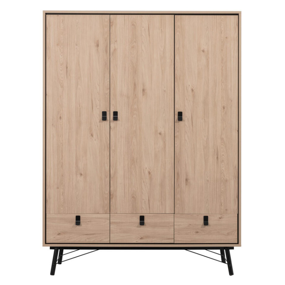 Leen Bakker - Kledingkast Kansas 3-deurs - Eikenkleur - 200x150x60 Cm - Spaanplaat - Bruin - 150.2x200.4x60.1 Cm afbeelding 1
