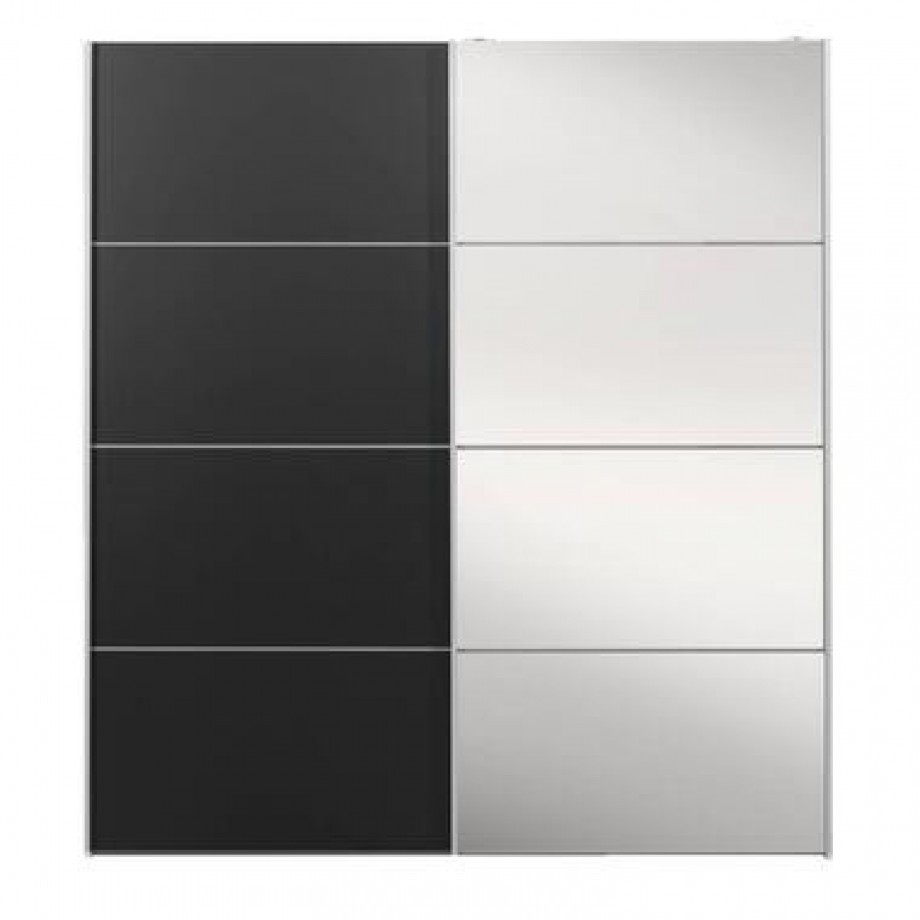 Schuifdeurkast Verona wit - zwart/spiegel - 200x182x64 cm - Leen Bakker afbeelding 1