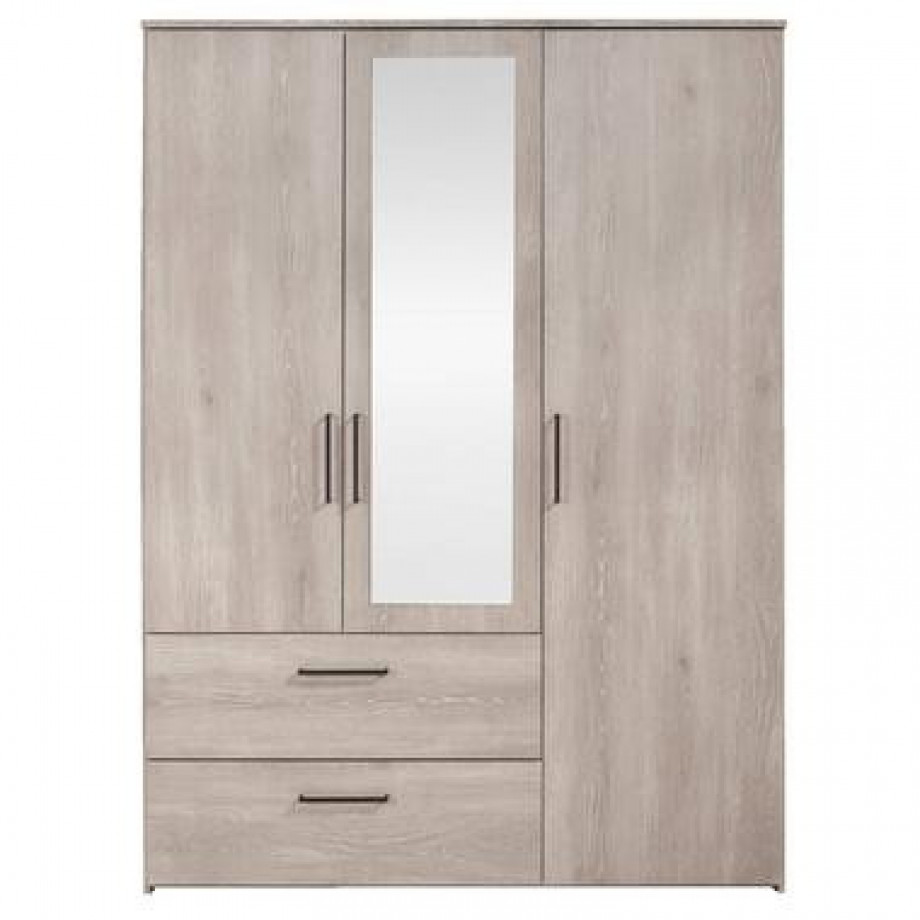 Kledingkast Orleans 3 deurs - vergrijsd eikenkleur - 201x145x58 cm - Leen Bakker afbeelding 1