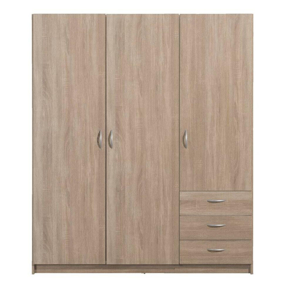 25% korting - Leen Bakker - Kledingkast Varia 3-deurs - Licht Eiken - 175x146x50 Cm - Spaanplaat - Bruin afbeelding 1