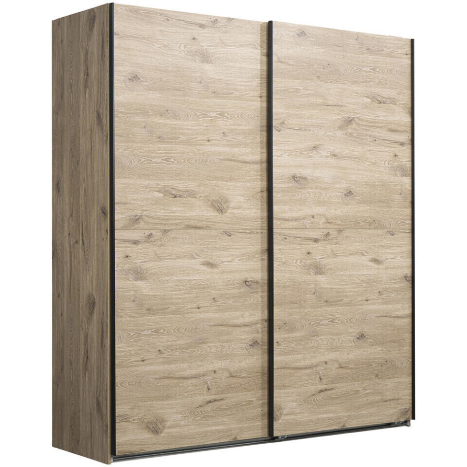 25% korting - Leen Bakker - Schuifdeurkast Dex - Eikenkleur - 198x180x64 Cm - Spaanplaat - Beige#Bruin afbeelding 1