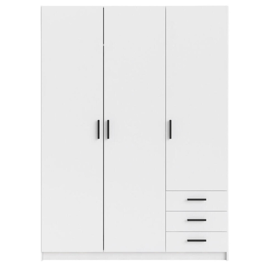Leen Bakker - Kledingkast Sprint 3-deurs - 200x147x50 Cm - Spaanplaat - Wit Leen Bakker - Kledingkast Sprint 3-deurs - 200x147x50 Cm - Spaanplaat - Wit afbeelding 1