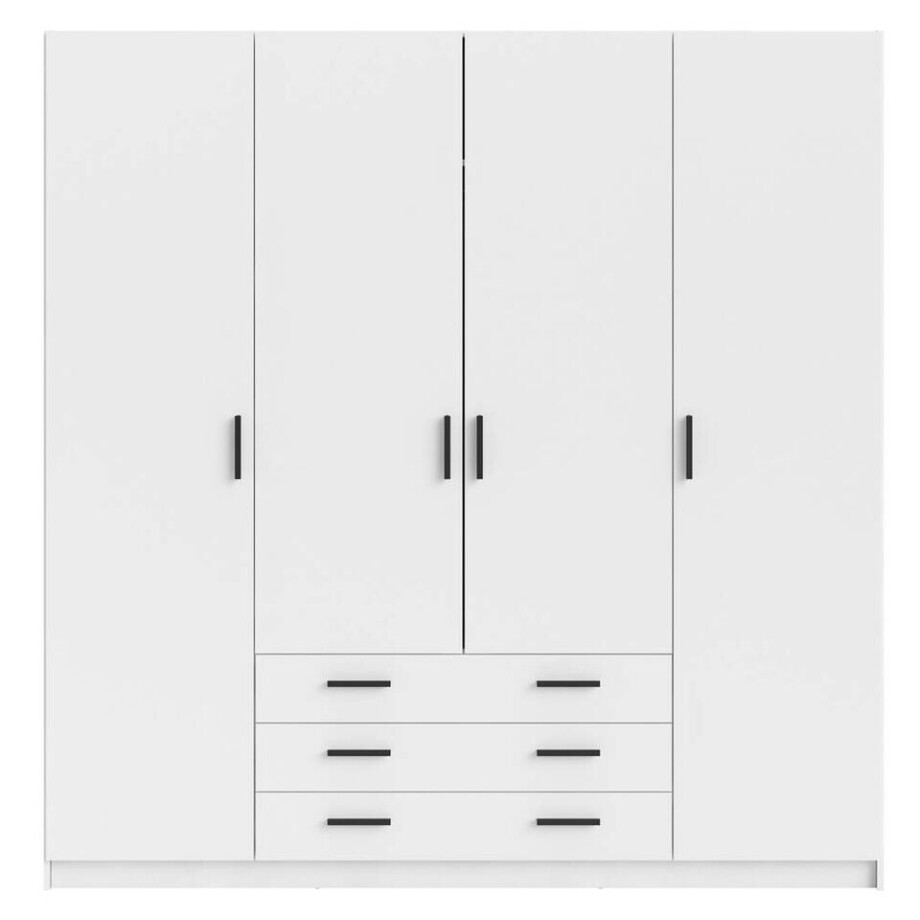 Leen Bakker - Kledingkast Sprint 4-deurs - 200x196x50 Cm - Spaanplaat - Wit Leen Bakker - Kledingkast Sprint 4-deurs - 200x196x50 Cm - Spaanplaat - Wit afbeelding 1
