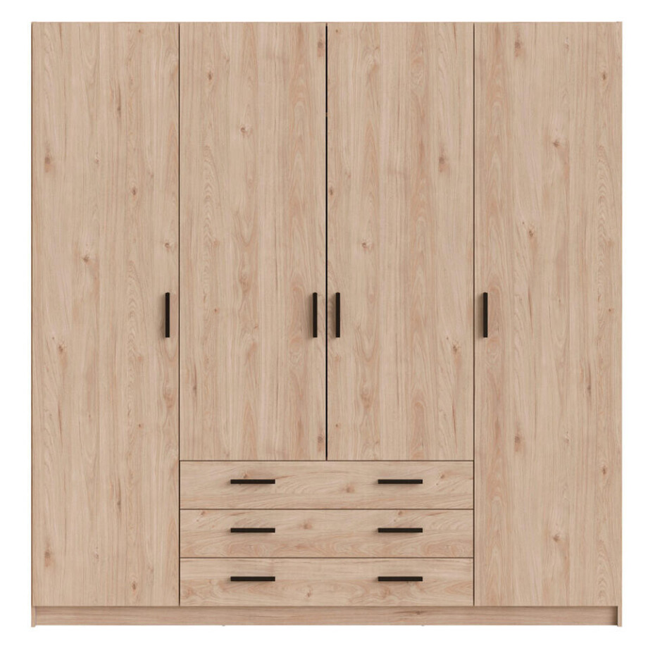 Leen Bakker - Kledingkast Sprint 4-deurs - Eikenkleur - 200x196x50 Cm - Spaanplaat - Bruin afbeelding 1