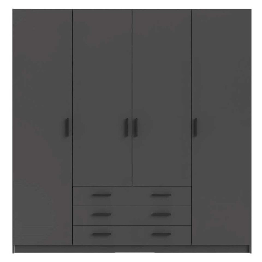 Leen Bakker - Kledingkast Sprint 4-deurs - Antraciet - 200x196x50 Cm - Spaanplaat - Grijs afbeelding 1