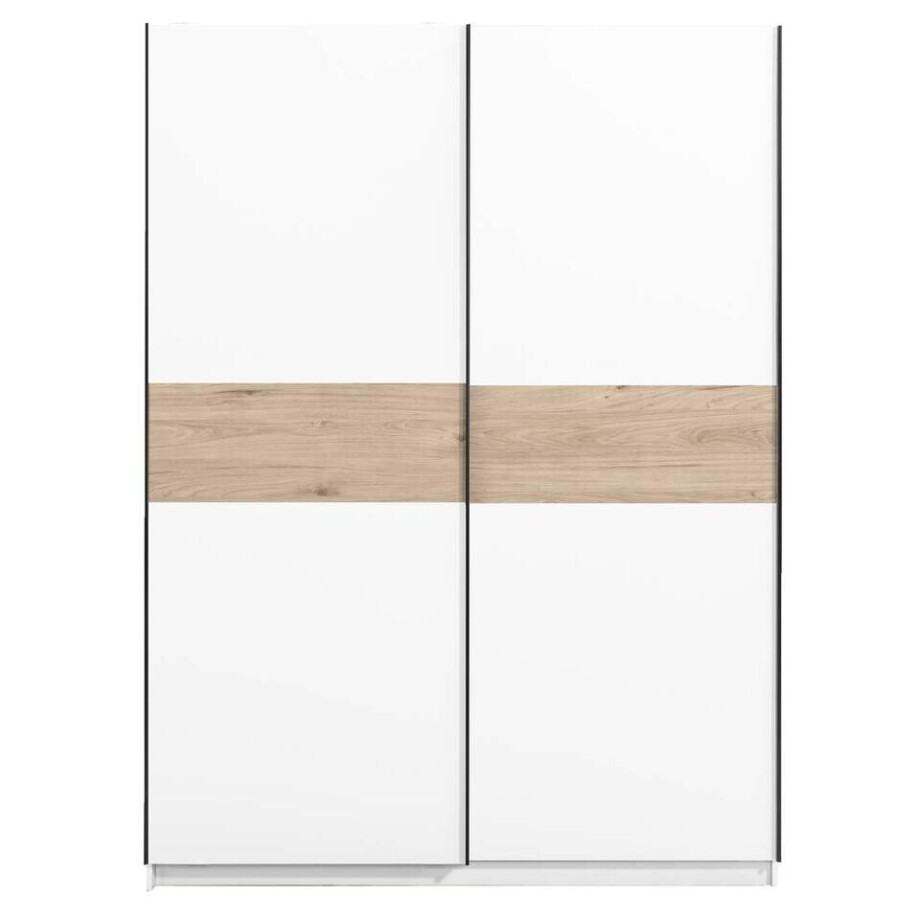25% korting - Leen Bakker - Schuifdeurkast Genua - /eikenkleur - 204x150x60 Cm - Spaanplaat - Wit - 60.3x150.6x204 Cm afbeelding 1