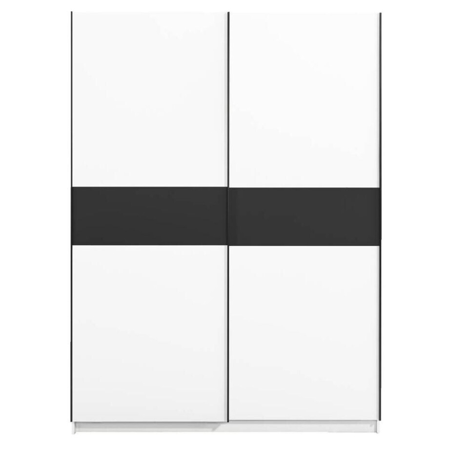 25% korting - Leen Bakker - Schuifdeurkast Genua - /antraciet - 204x150x60 Cm - Spaanplaat - Wit - 60.3x150.6x204 Cm afbeelding 1