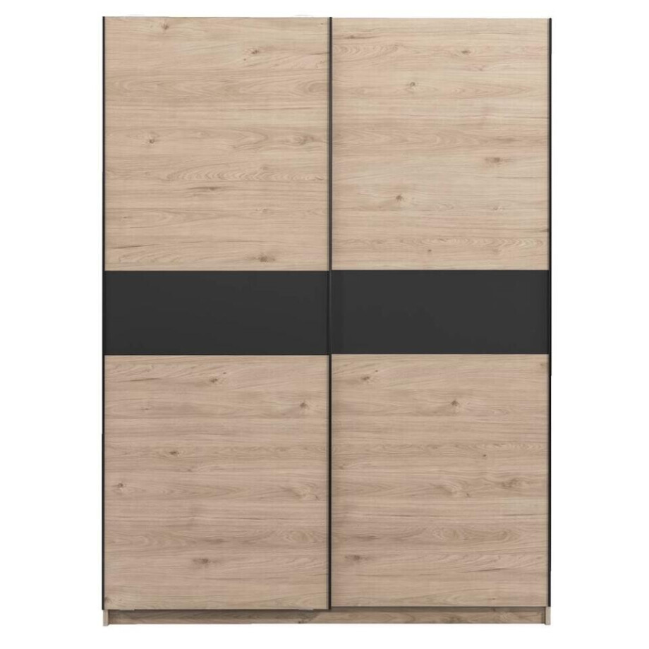 25% korting - Leen Bakker - Schuifdeurkast Genua - Eikenkleur/antraciet - 204x150x60 Cm - Spaanplaat - Bruin - 60.3x150.6x204 Cm afbeelding 1