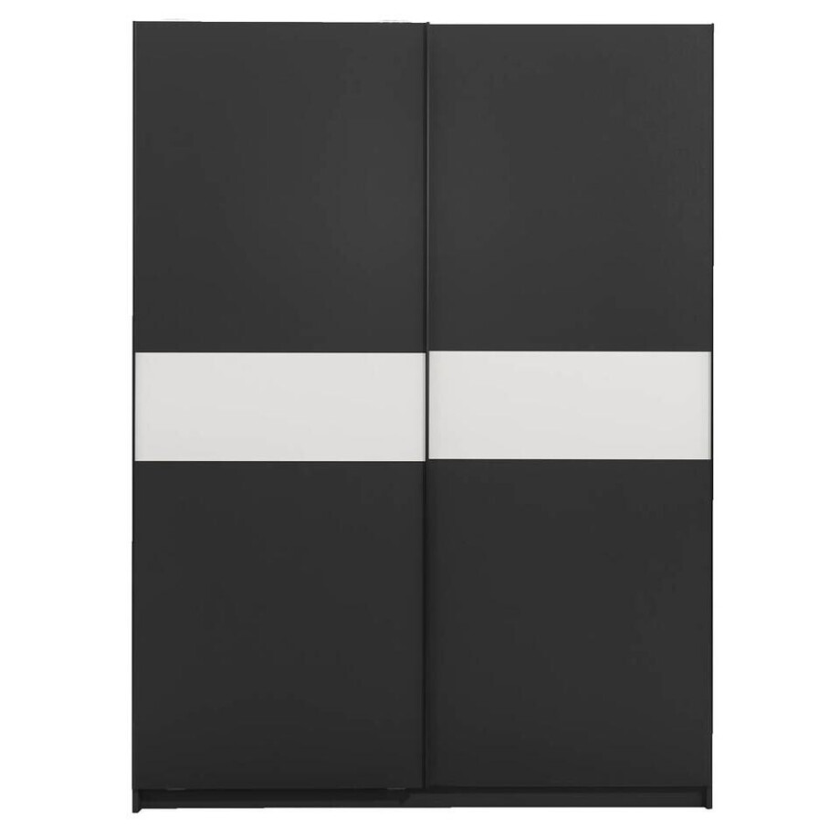25% korting - Leen Bakker - Schuifdeurkast Genua - Antraciet/wit - 204x150x60 Cm - Spaanplaat - Grijs#Zwart - 60.3x150.6x204 Cm afbeelding 1