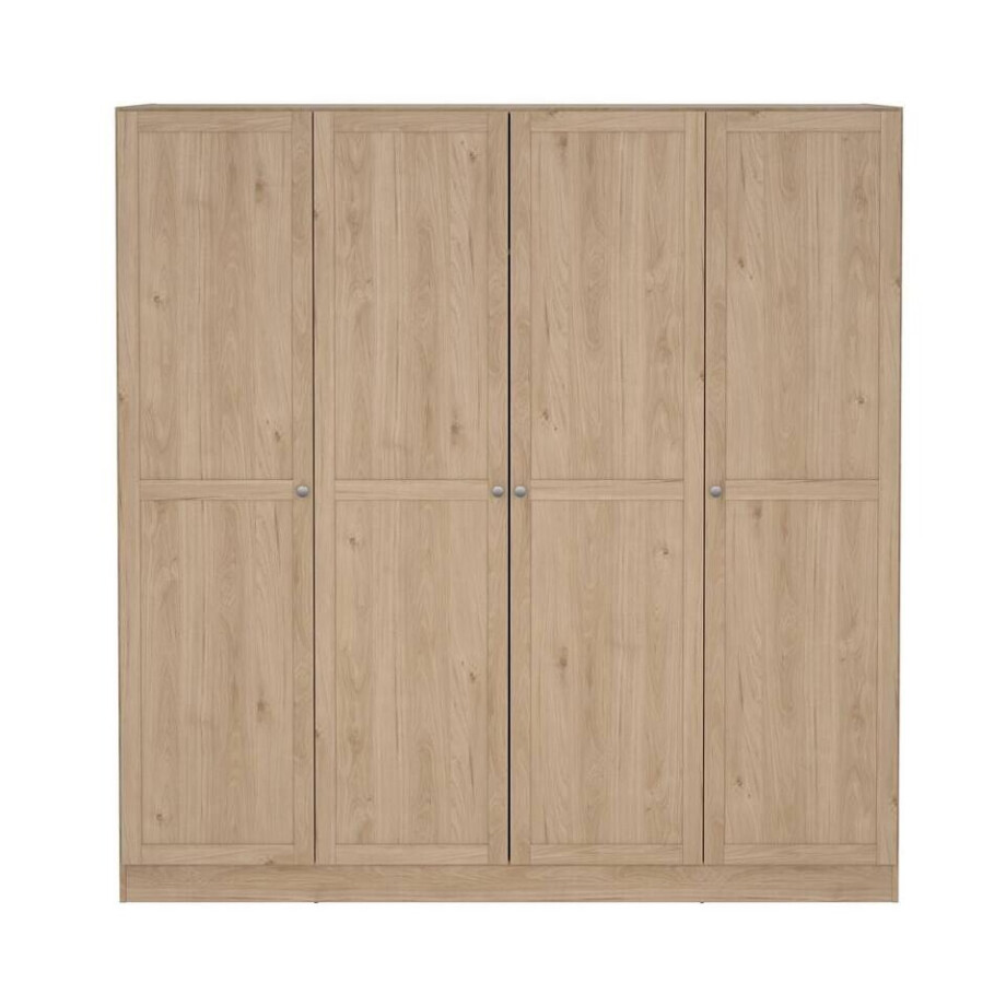 Leen Bakker - Kledingkast Lynn 4-deurs - Eikenkleur - 200x196x62 Cm - Spaanplaat - Bruin - 195.5x200.1x61.7 Cm afbeelding 1