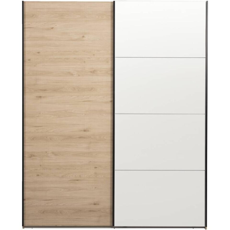 Leen Bakker - Schuifdeurkast Bergamo - Eikenkleur/spiegel - 221x178,5x66,6 Cm - Spaanplaat - Bruin - 178.5x221x66.6 Cm afbeelding 1