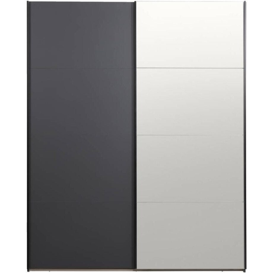 Leen Bakker - Schuifdeurkast Bergamo - Antraciet/spiegel - 221x178,5x66,6 Cm - Spaanplaat - Grijs - 178.5x221x66.6 Cm afbeelding 1
