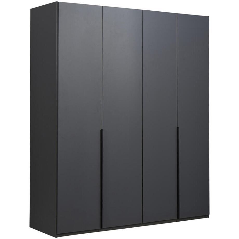 Leen Bakker - Kledingkast Milaan 4-deurs- Grafiet - 208x180x58 Cm - Spaanplaat - Zwart#Grijs Leen Bakker - Kledingkast Milaan 4-deurs- Grafiet - 208x180x58 Cm - Spaanplaat - Zwart#Grijs afbeelding 1