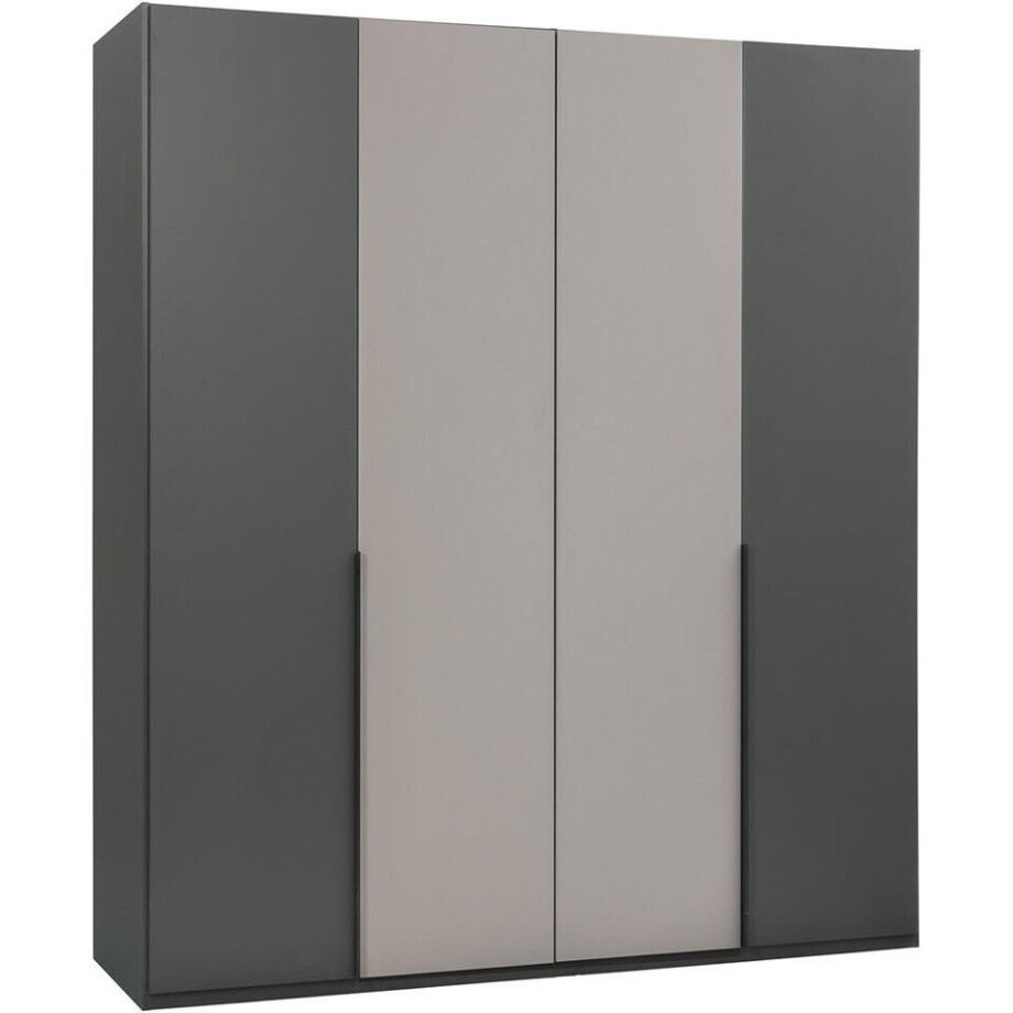 Leen Bakker - Kledingkast Milaan 4-deurs - Grafiet/kiezel - 208x180x58 Cm - Spaanplaat - Zwart#Beige#Taupe#Grijs afbeelding 1