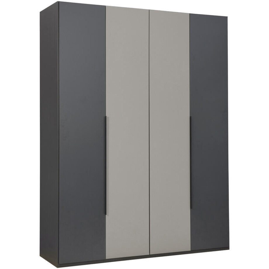 Leen Bakker - Kledingkast Milaan 4-deurs - Grafiet/kiezel -236x180x58 Cm - Spaanplaat - Taupe#Zwart#Grijs#Beige Leen Bakker - Kledingkast Milaan 4-deurs - Grafiet/kiezel -236x180x58 Cm - Spaanplaat - Taupe#Zwart#Grijs#Beige afbeelding 1