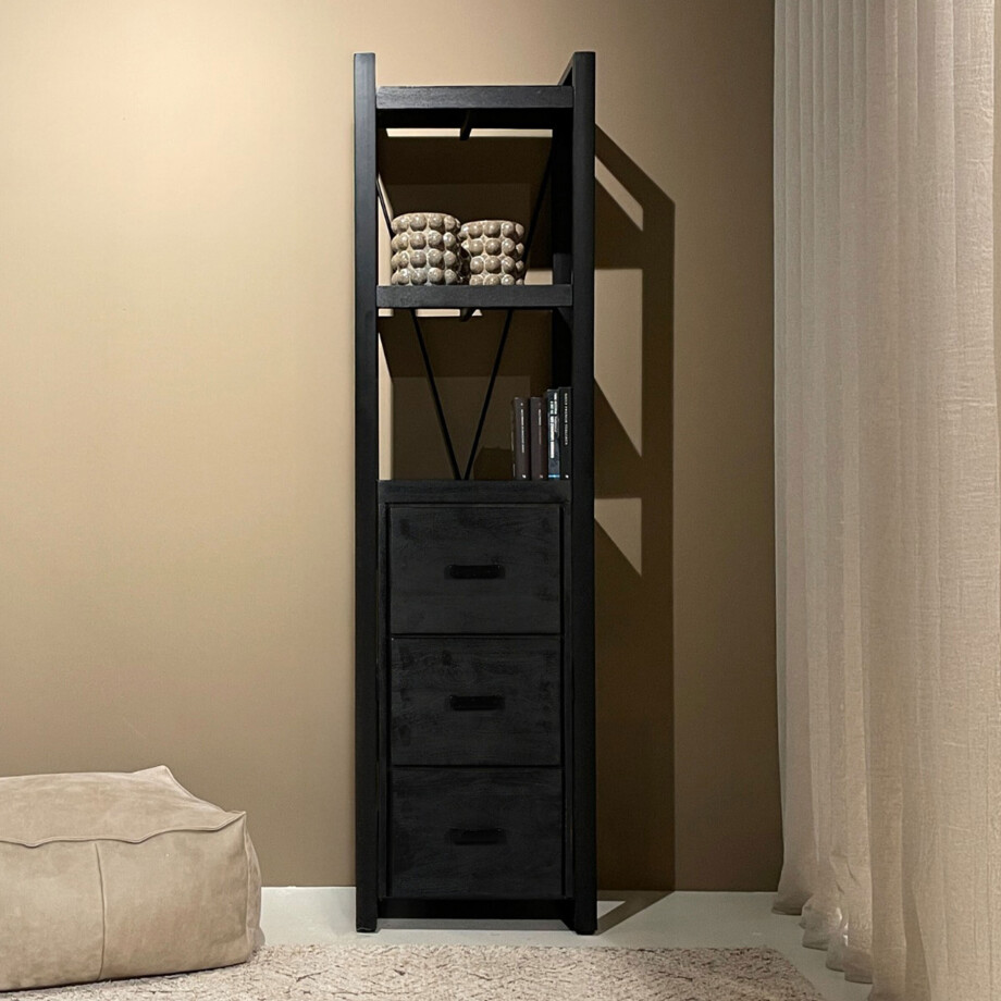 Livingfurn Boekenkast 'Norris' Mangohout en staal, 200 x 55cm afbeelding 