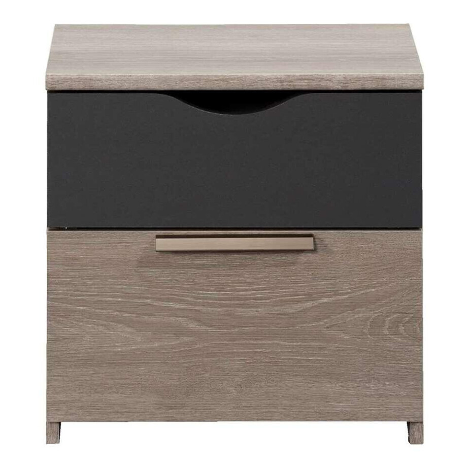 2e Halve Prijs Leen Bakker - Nachtkastje Tempo - 2 Lades - Eikenkleur/antraciet - Spaanplaat - Grijs - 43x43x34 Cm 2e Halve Prijs Leen Bakker - Nachtkastje Tempo - 2 Lades - Eikenkleur/antraciet - Spaanplaat - Grijs - 43x43x34 Cm afbeelding 1
