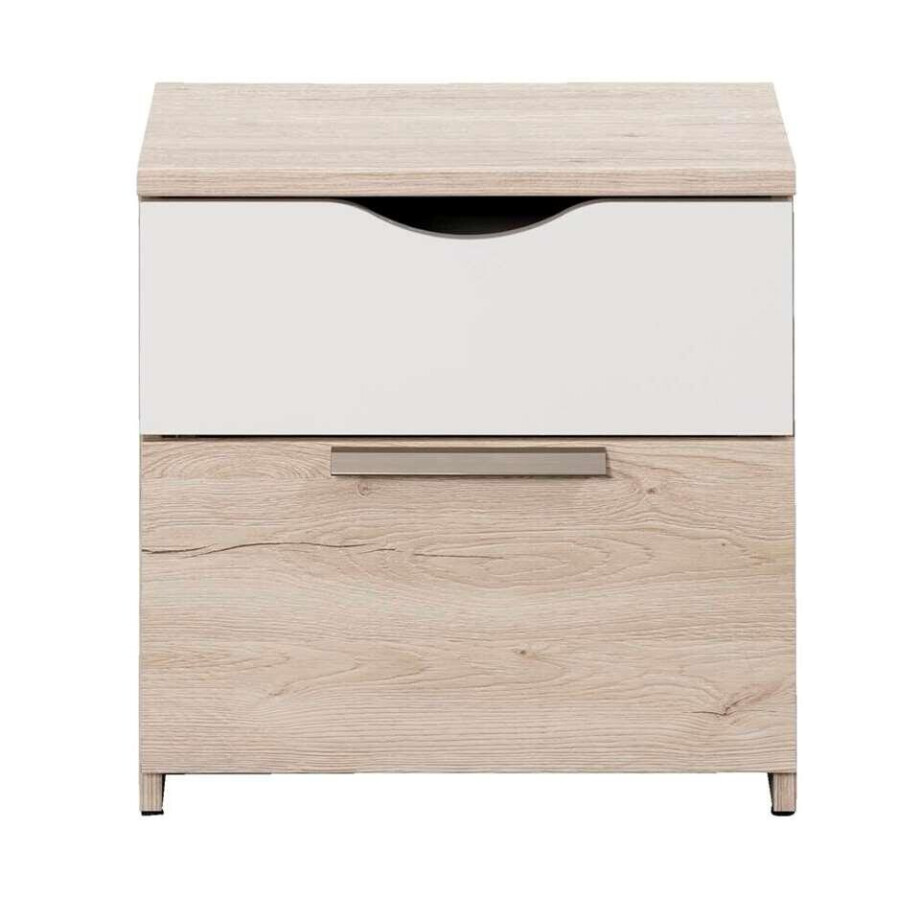 2e Halve Prijs Leen Bakker - Nachtkastje Tempo - 2 Lades - Eikenkleur/wit - Spaanplaat - Bruin - 43x43x34 Cm afbeelding 1