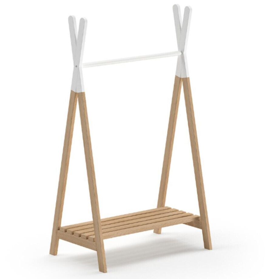 Leen Bakker - Kledingrek Voor Kinderen Kiddy - Grenen/wit - Hout - Bruin - 132x50x74 Cm afbeelding 1