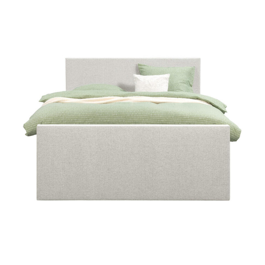 Leen Bakker - Boxspring Met Voetbord Liv Egaal - Ecru - 160x200 Cm - Vierkante Poot - Stof - Crème afbeelding 1