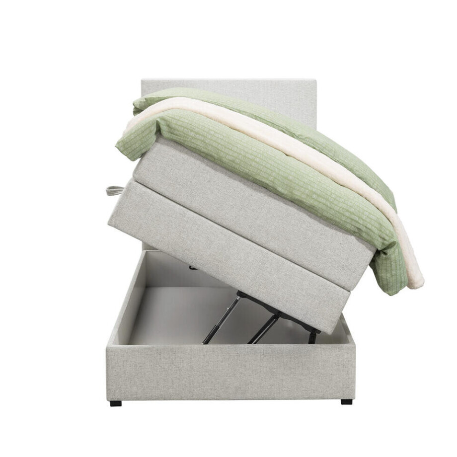 Leen Bakker - Boxspring Met Opbergruimte Liv Egaal - Ecru - 90x200 Cm - Stof - Crème afbeelding 1