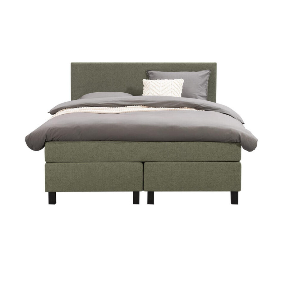 Leen Bakker - Boxspring Liv Egaal - 140x200 Cm - Vierkante Poot - Stof - Groen afbeelding 1