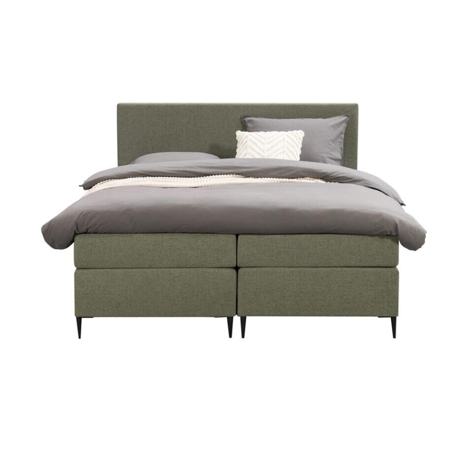 Leen Bakker - Boxspring Liv Egaal - 160x200 Cm - Slanke Poot - Stof - Groen Leen Bakker - Boxspring Liv Egaal - 160x200 Cm - Slanke Poot - Stof - Groen afbeelding 1