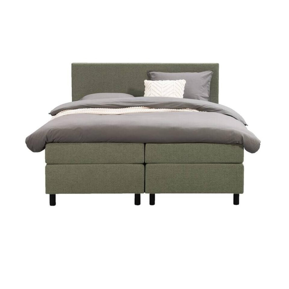 Leen Bakker - Boxspring Liv Egaal - 180x200 Cm - Ronde Poot - Stof - Groen Leen Bakker - Boxspring Liv Egaal - 180x200 Cm - Ronde Poot - Stof - Groen afbeelding 1