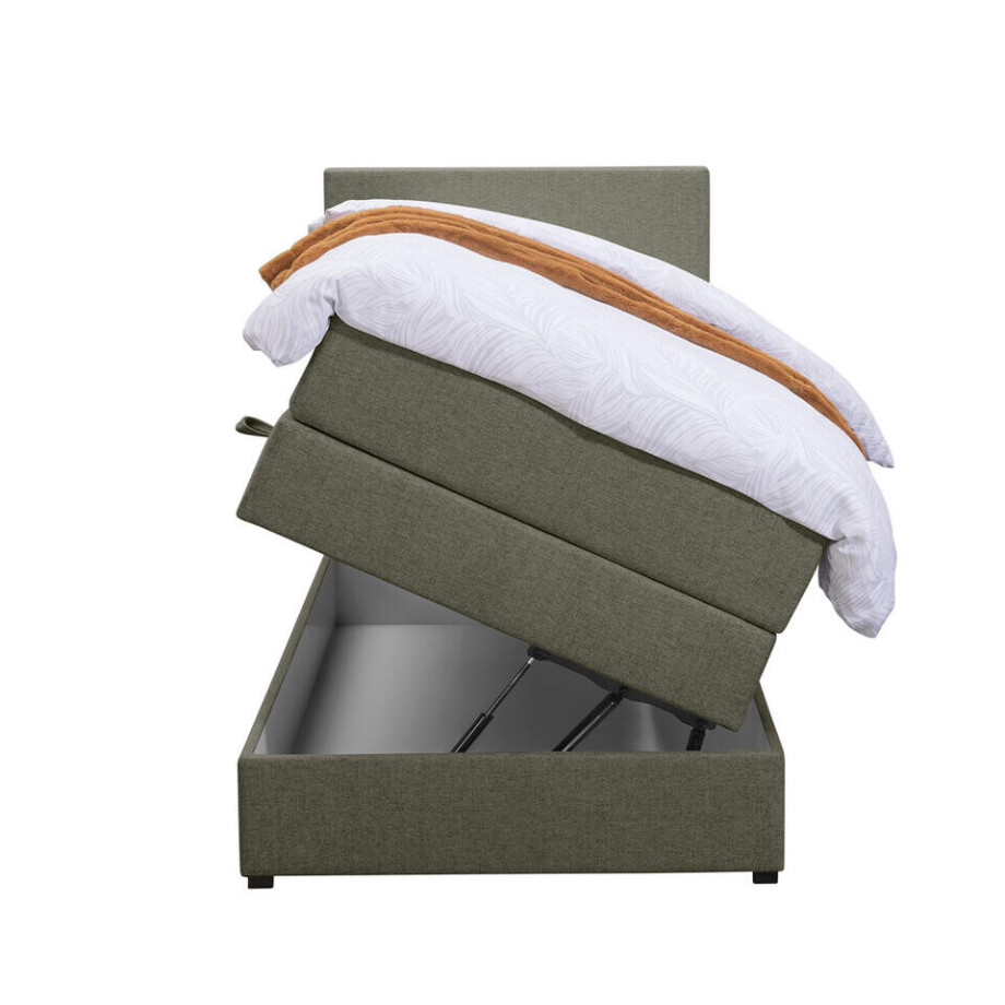 Leen Bakker - Boxspring Met Opbergruimte Liv Egaal - 90x200 Cm - Stof - Groen Leen Bakker - Boxspring Met Opbergruimte Liv Egaal - 90x200 Cm - Stof - Groen afbeelding 1