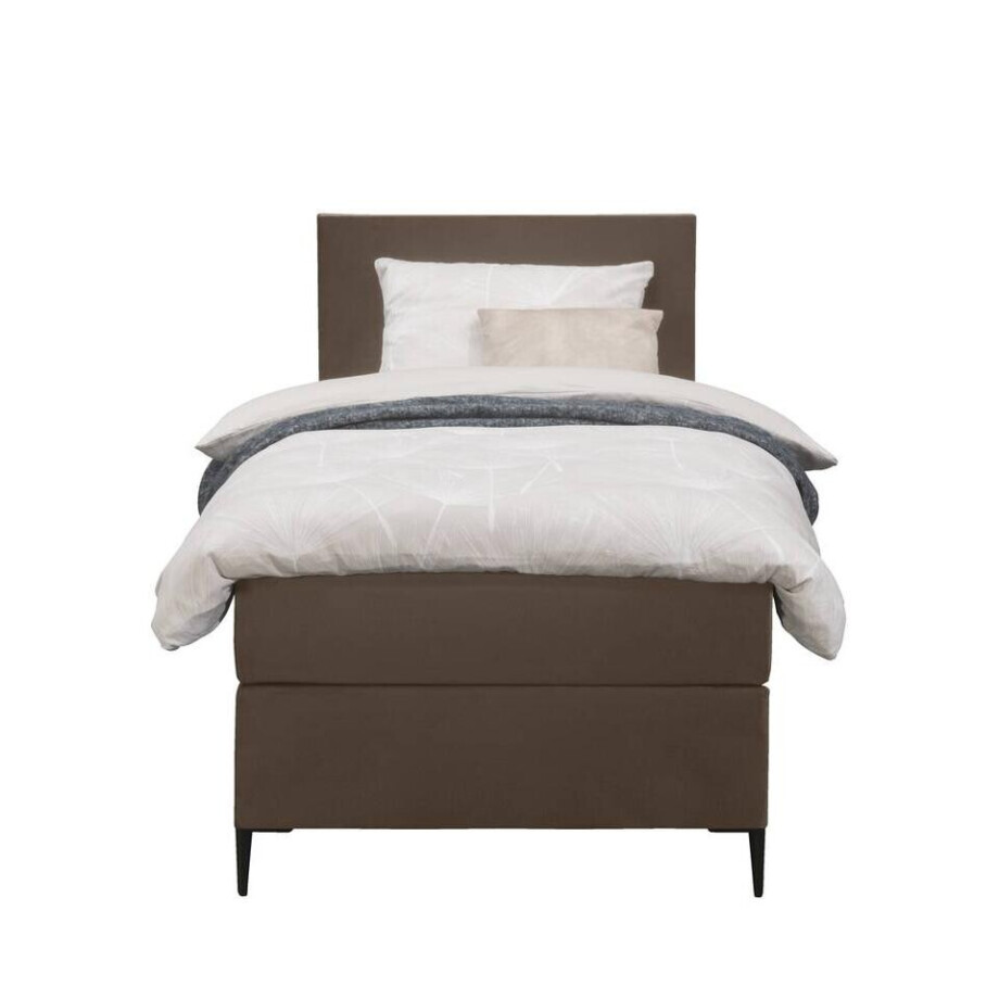 Leen Bakker - Boxspring Liv Egaal - 90x200 Cm - Slanke Poot - Stof/Velvet - Bruin afbeelding 1