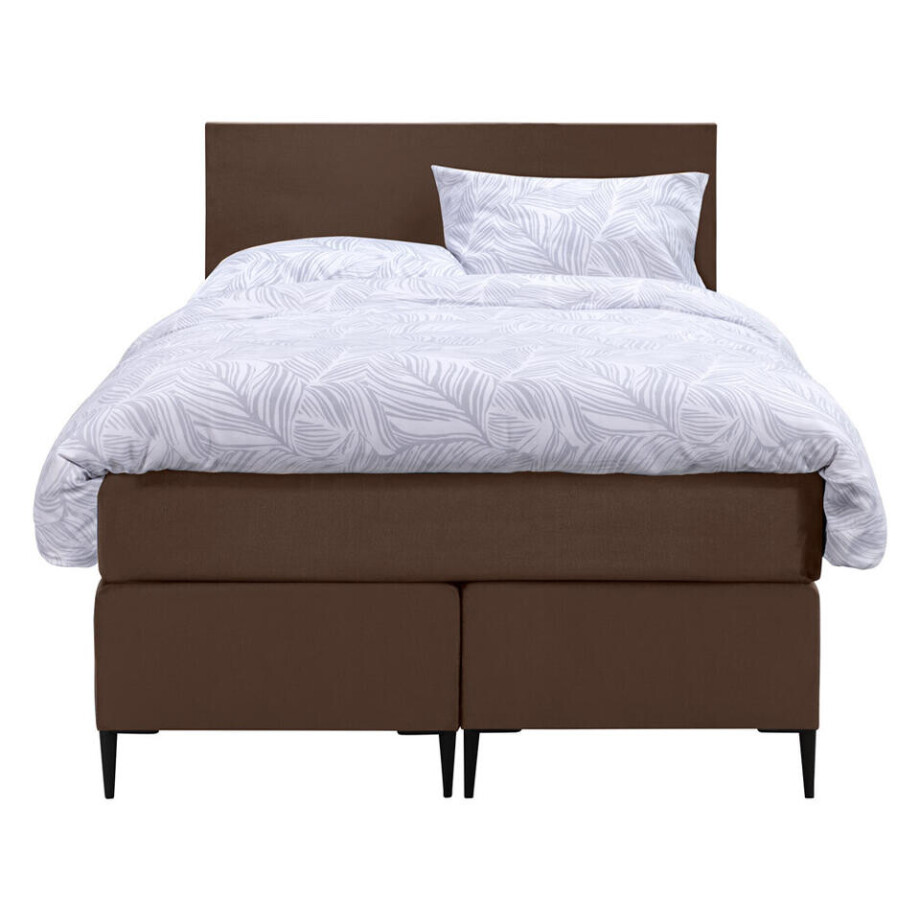 Leen Bakker - Boxspring Liv Egaal - 120x200 Cm - Slanke Poot - Stof/Velvet - Bruin Leen Bakker - Boxspring Liv Egaal - 120x200 Cm - Slanke Poot - Stof/Velvet - Bruin afbeelding 1