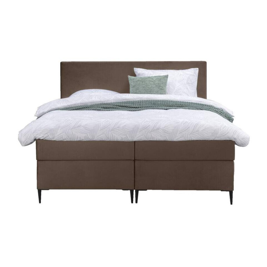 Leen Bakker - Boxspring Liv Egaal - 180x200 Cm - Slanke Poot - Stof/Velvet - Bruin Leen Bakker - Boxspring Liv Egaal - 180x200 Cm - Slanke Poot - Stof/Velvet - Bruin afbeelding 1