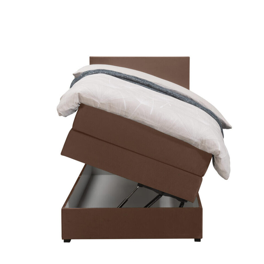 Leen Bakker - Boxspring Met Opbergruimte Liv Egaal - 90x200 Cm - Stof/Velvet - Bruin Leen Bakker - Boxspring Met Opbergruimte Liv Egaal - 90x200 Cm - Stof/Velvet - Bruin afbeelding 1