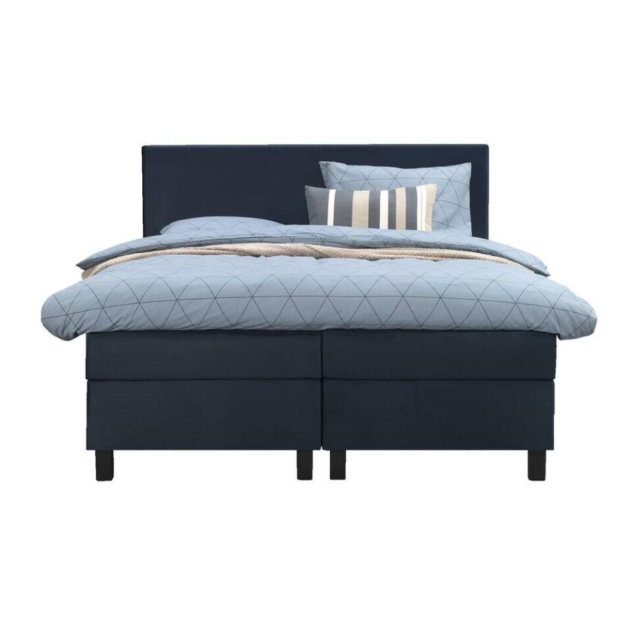 Leen Bakker - Boxspring Liv Egaal - 160x200 Cm - Vierkante Poot - Stof/Velvet - Blauw afbeelding 1