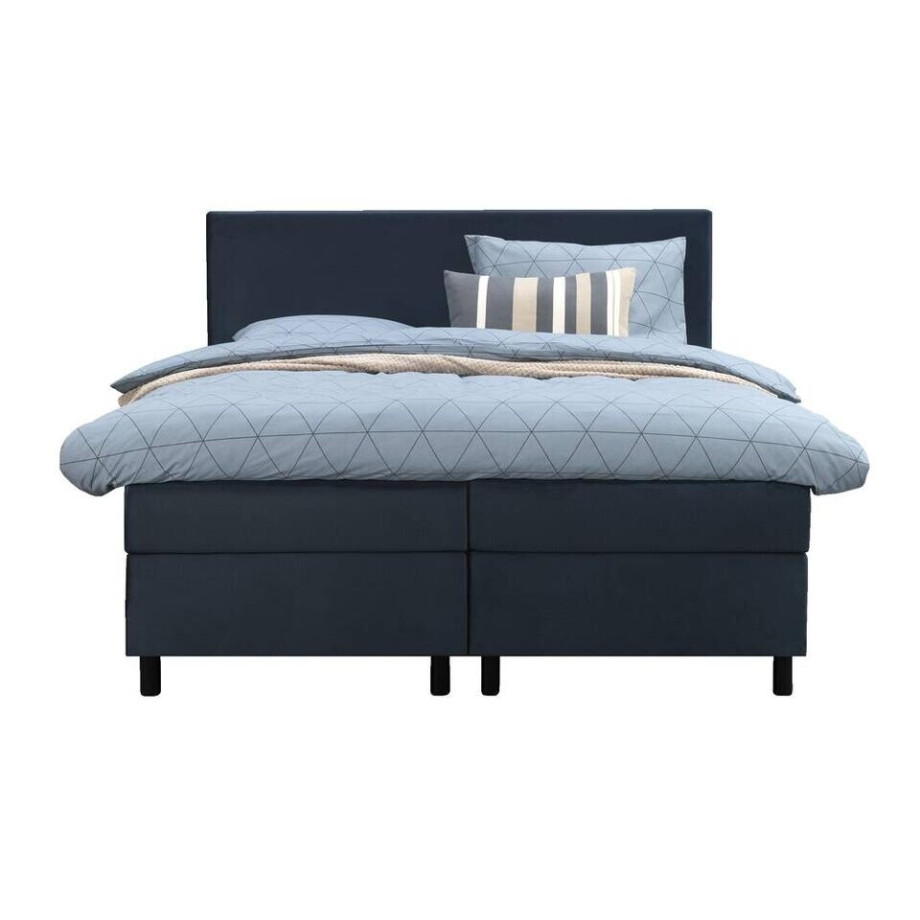 Leen Bakker - Boxspring Liv Egaal - 180x200 Cm - Ronde Poot - Stof/Velvet - Blauw afbeelding 1