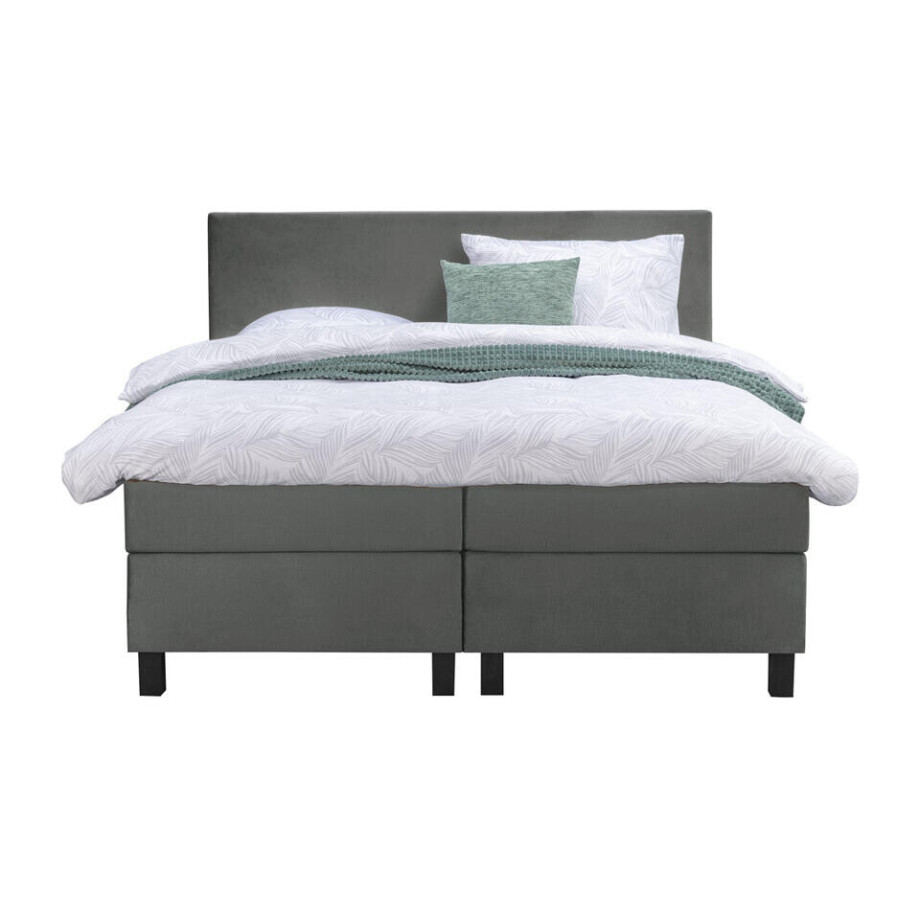 Leen Bakker - Boxspring Liv Egaal - 160x200 Cm - Vierkante Poot - Stof/Velvet - Grijs afbeelding 1