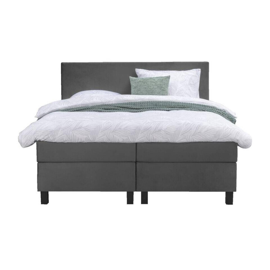 Leen Bakker - Boxspring Liv Egaal - 180x200 Cm - Vierkante Poot - Stof/Velvet - Grijs afbeelding 1