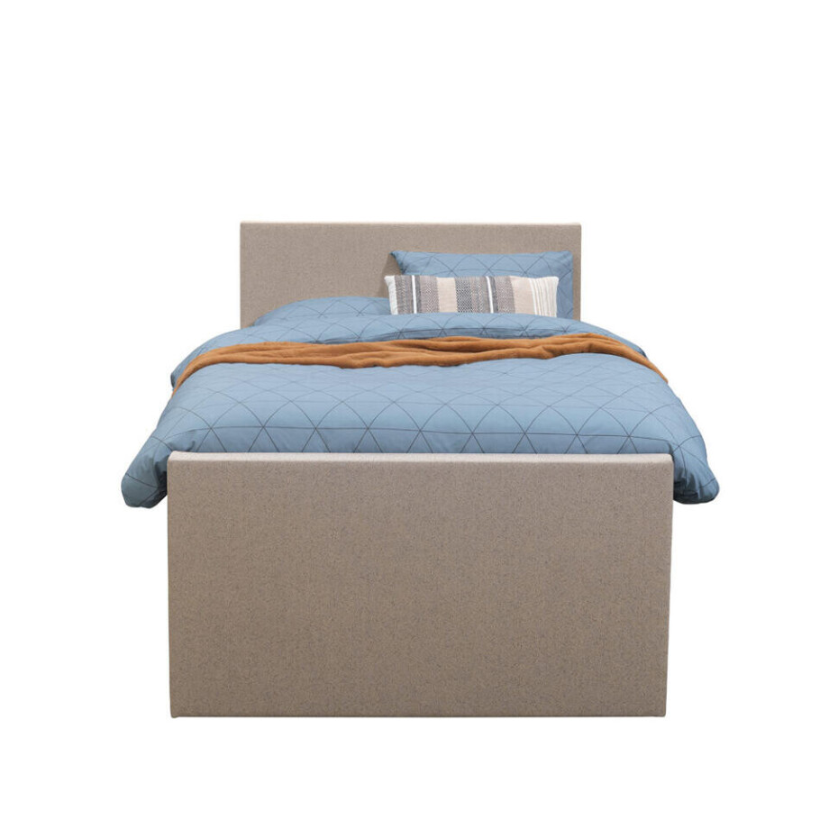 Leen Bakker - Boxspring Met Voetbord Liv Egaal - 120x200 Cm - Ronde Poot - Stof - Beige Leen Bakker - Boxspring Met Voetbord Liv Egaal - 120x200 Cm - Ronde Poot - Stof - Beige afbeelding 1